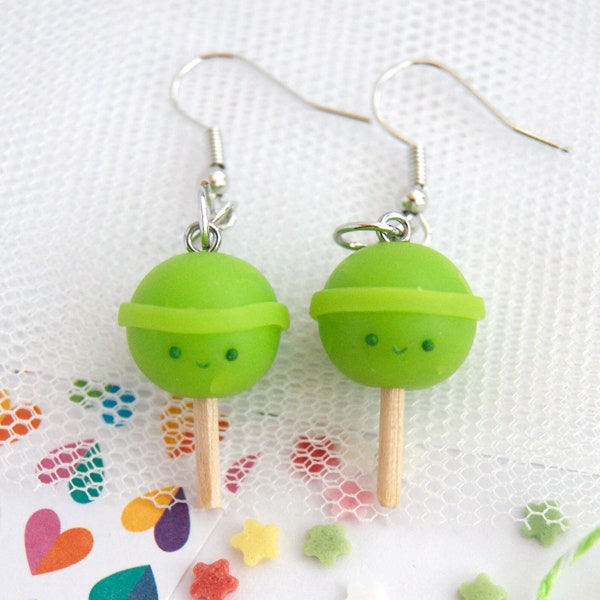 Boucles d'oreilles pendantes de sucettes kawaii mignonnes, bijoux alimentaires en argile polymère, boucles d'oreilles mignonnes alimentaires, bijoux alimentaires, boucles d'oreilles mignonnes en argile, boucles d'oreilles drôles