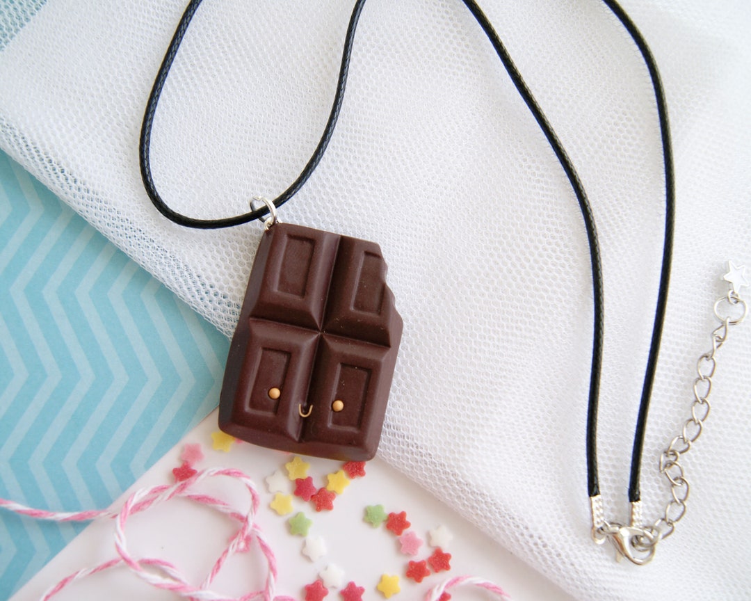 Kawaii Chocolate Bar Necklace: Polymer Clay Food Charm
