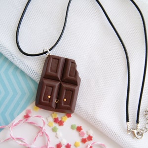 Cute kawaii chocolate bar charm cord necklace, polymer clay kawaii food charm necklace, clay cute food, funny food charm, kawaii jewelry
