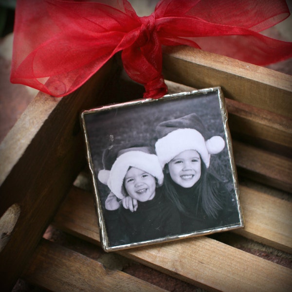 Hand Soldered Silver Photo Christmas ornament - made to order.