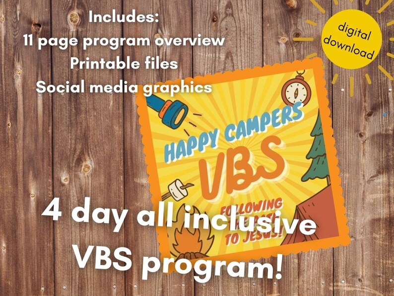 Digital download 4 day all inclusive VBS program! Includes: 11 page program overview, printable files, and social media graphics
