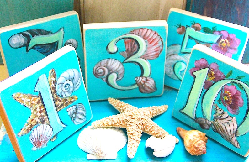 Beach Themed S 10 Large 5 X 5 Wooden Wedding Table Numbers Etsy