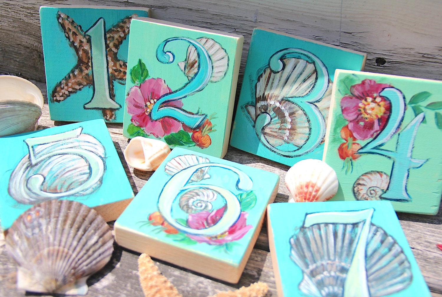 Beach Themed S 10 3 X 3 5 Inch Wooden Wedding Table Numbers