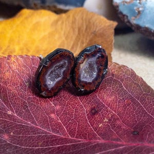 Geodes with Druse Agate Centers; Stud earrings with Sterling Silver Settings (10 Brand NEW pairs!) Beautiful Sparklers!