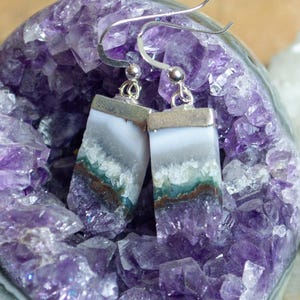 Amethyst Stalactite Slice Earrings: Sterling Silver, Electroplated Silver Foil (11 Gorgeous Pairs to choose from)
