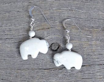 White Howlite Bison/Buffalo Earrings, beaded  with Sterling Silver (Last 2 of Their Kind!)