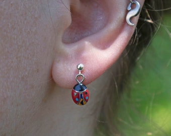 Zuni Fetish style Ladybug, Bear or Turtle/Honu on Sterling Silver Ball Post Earrings (Multi Inlay) -- Choice your favorite!