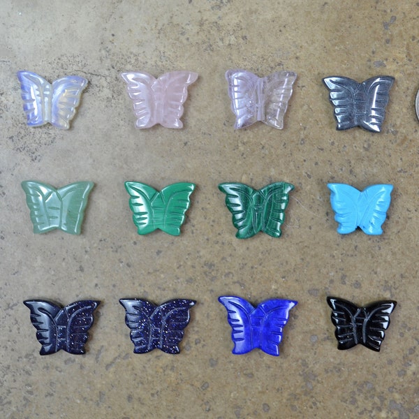 Stone Butterfly Beads, 12 pieces in each batch: Assorted, Lapis, Blue Goldstone, Green Aventurine, Amethyst Malachite & Hematite(Last!!)