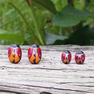 Zuni Ladybug Stud Earrings: Multi Inlay Sterling Silver Posts