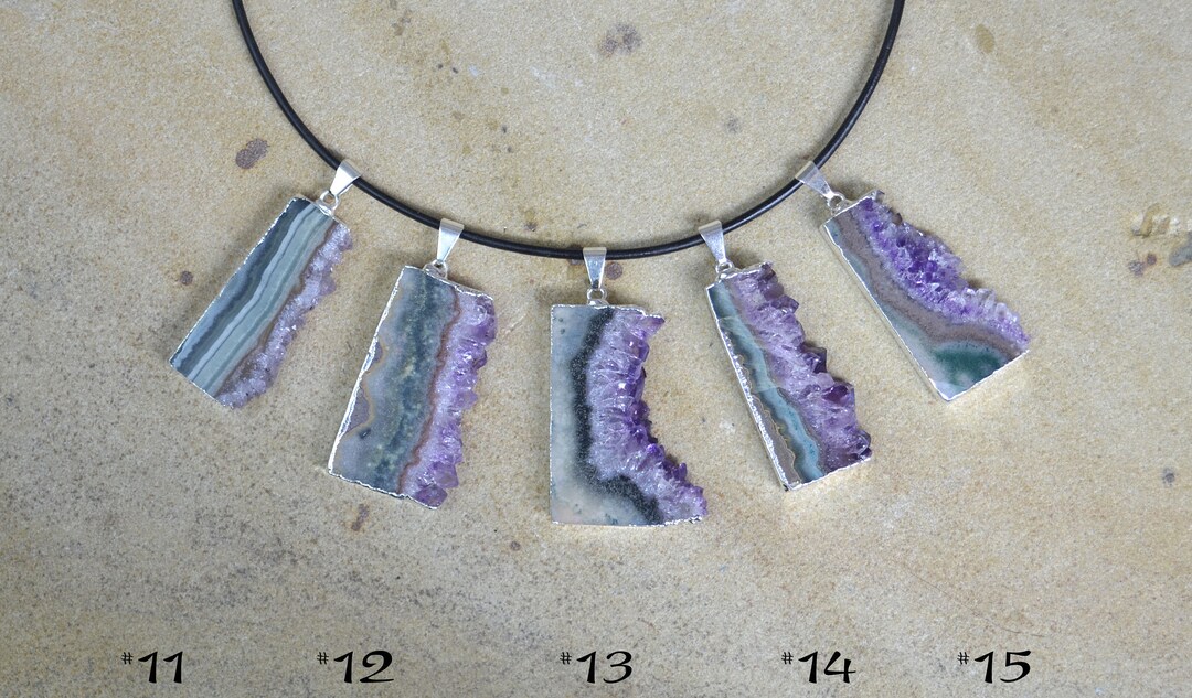 Large Rectangular Amethyst Stalactite Slice Pendant, on Customizable ...
