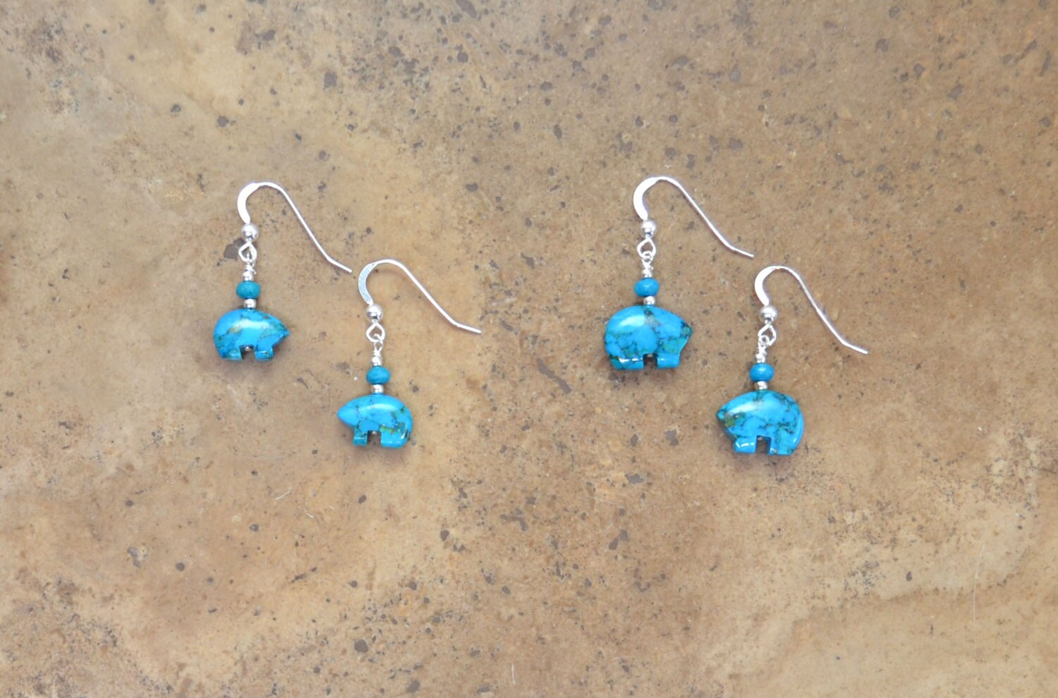 Zuni Fetish style Turquoise Bear Earrings beaded with Etsy