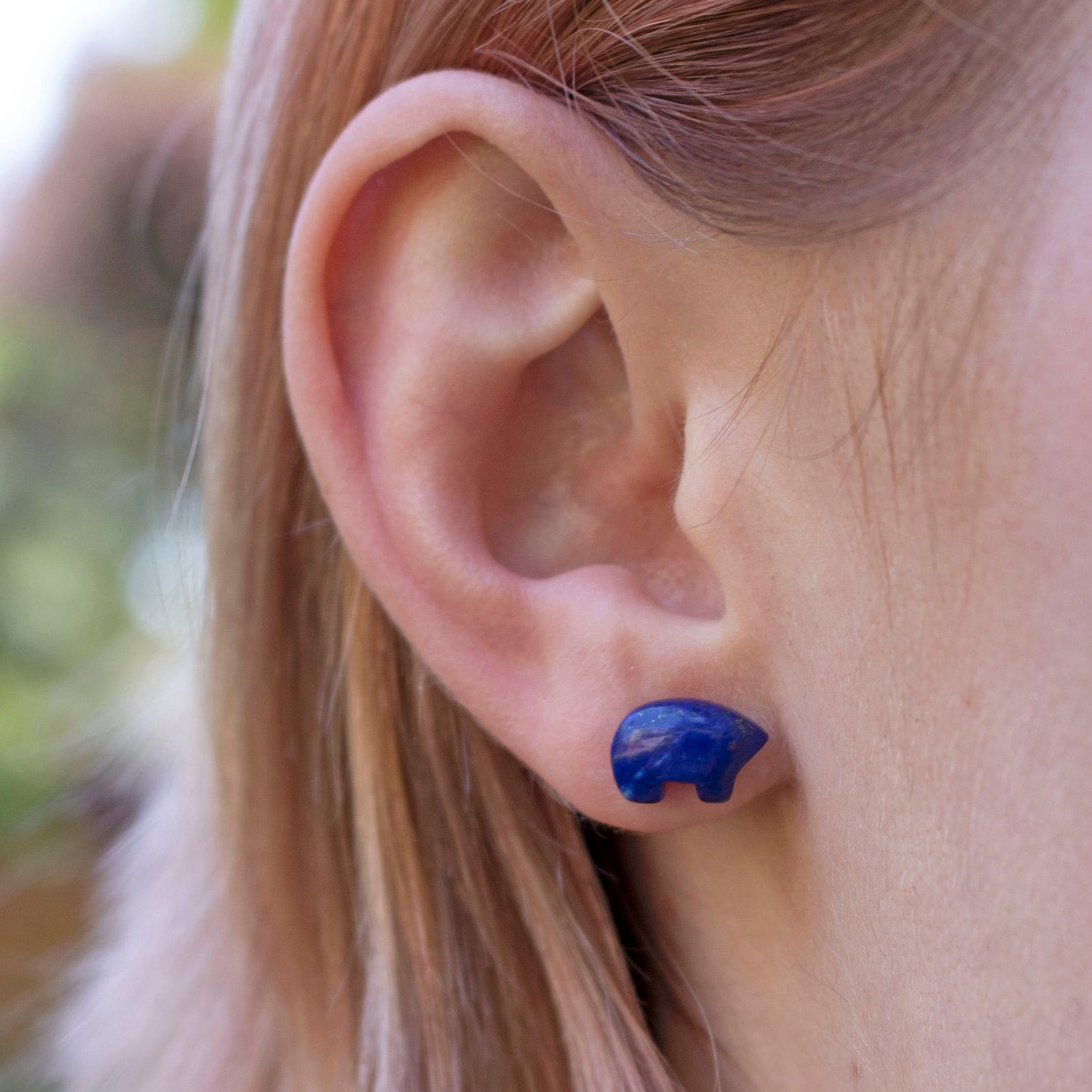 Zuni Fetish Style Lapis Lazuli Bear Stud Earrings, With Sterling 