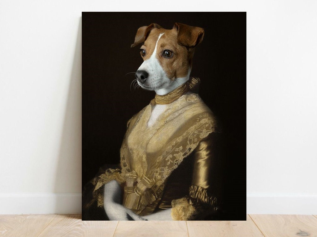 Custom Pet Portrait Crown And Paw Portrait Royal Pet Etsy