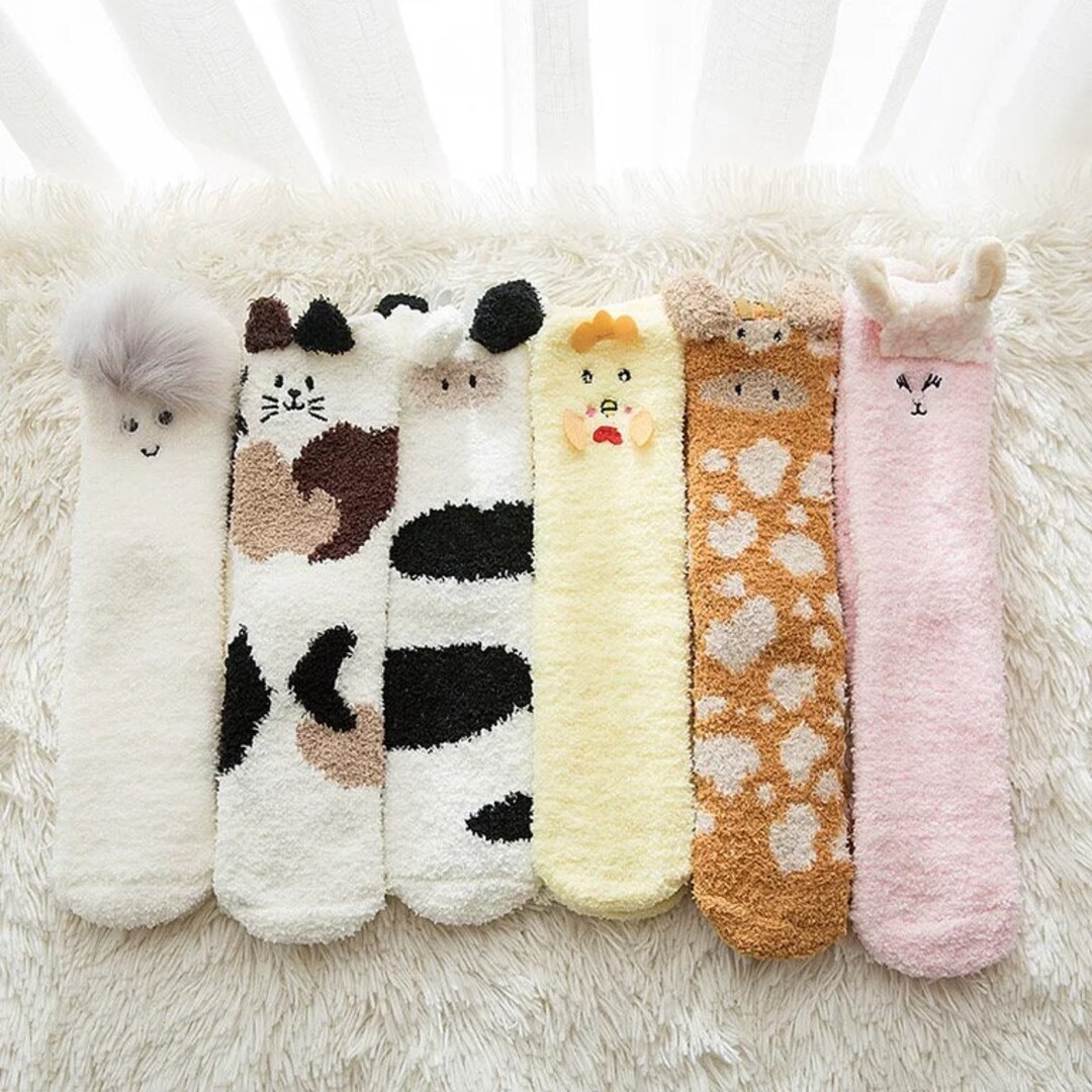 Women Fuzzy Animal Socks Cute Soft Cozy Winter Warm Plush Etsy