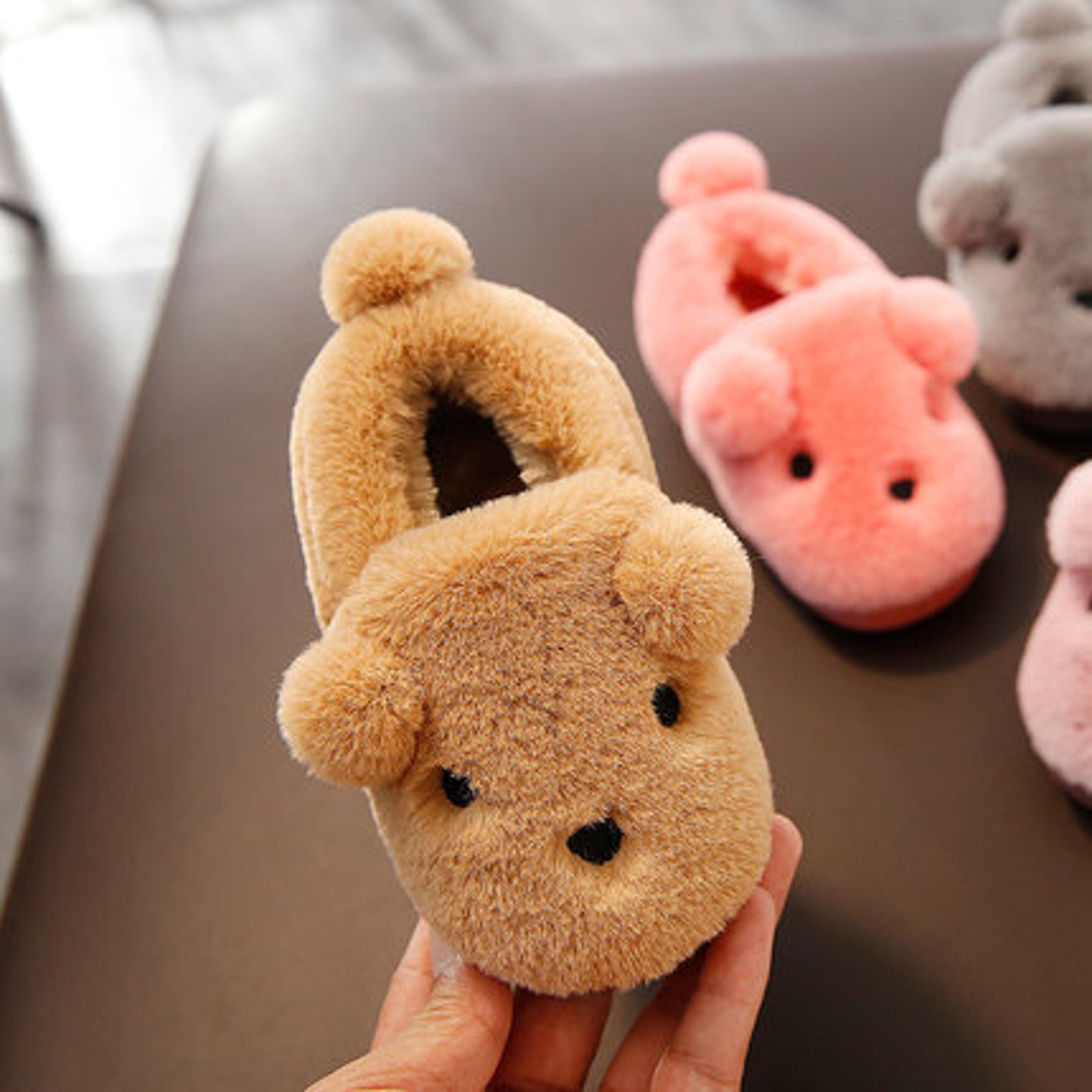 Kids Teddy Bear Slippers Indoor Soft Cotton Winter Warm Etsy