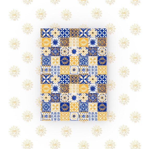 Hard Backed Journal - Blue and Gold Trendy Tile