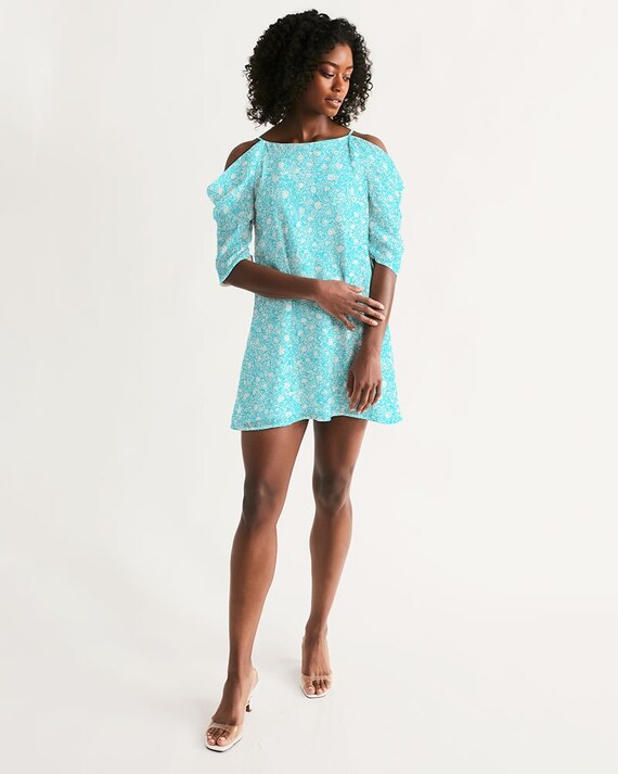 Women's Open Shoulder A-Line Dress - Petoskey Beach Blue
