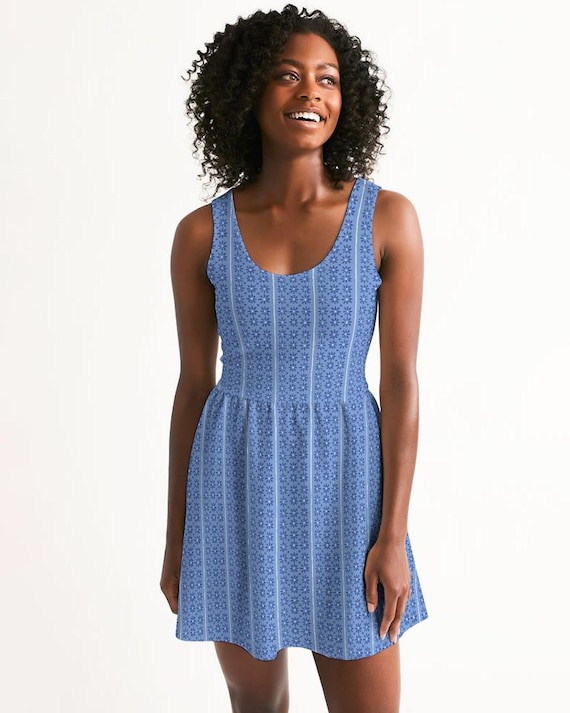 Women's Skater Dress - Periwinkle Stripes