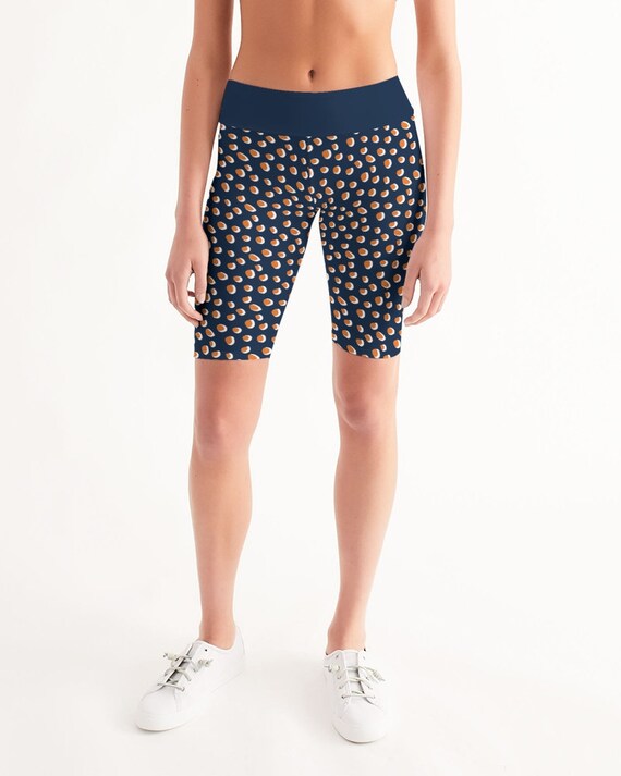 Women's Mid-Rise Bike Shorts Blue with Orange Polka Dots