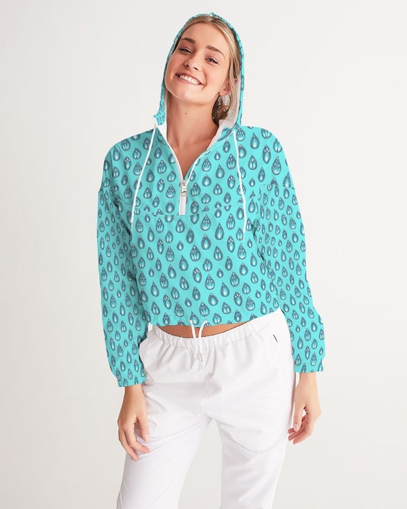 Womens - All-Over Print Cropped Windbreaker - Let It Rain Drops