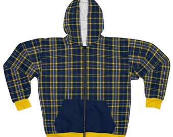 Unisex Zip Hoodie - Blue and Gold Spirit Plaid