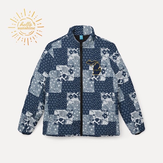 Womens Puffer Jacket - Michigander "M" Spirit Blue Gold