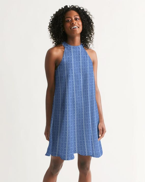 Women's Halter Dress - Periwinkle Stripes