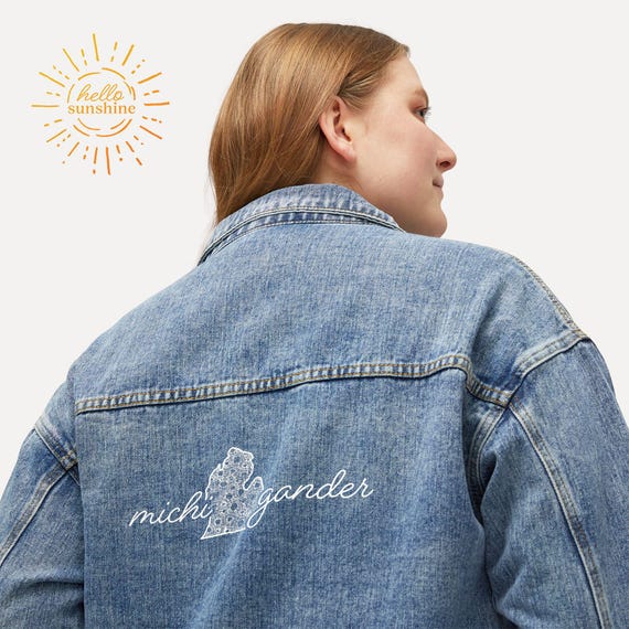 Women's Denim Jacket - Petoskey Michigan State Shape