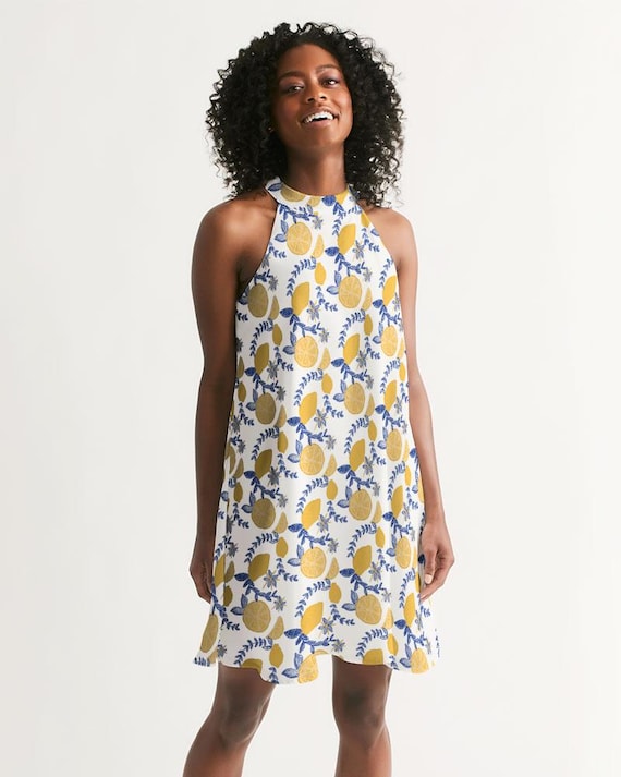 Women's Halter Dress - Lemon and Vines