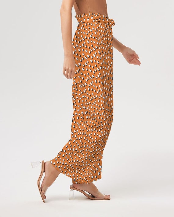 Spirited Orange and Blue Polka Dots - Women's High-Rise Wide Leg Pants