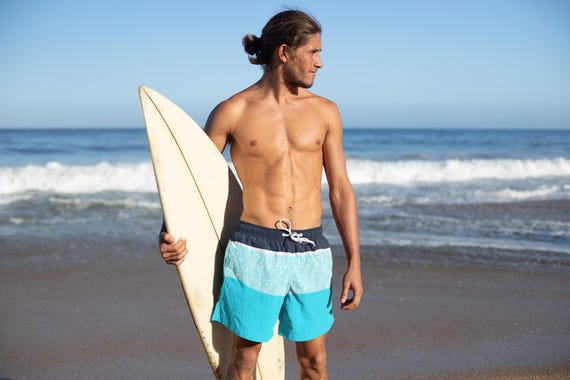 Men's Sporty Swim Trunks - Petoskey Beach Blue