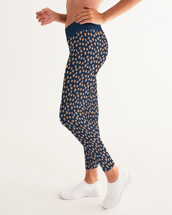Women's Yoga Pants Blue with Orange Polka Dots