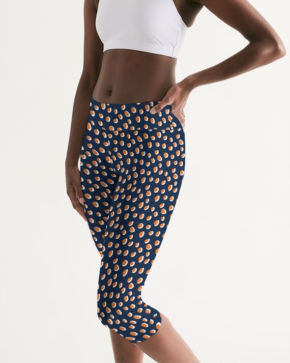 Women's Mid-Rise Capri Blue with Orange Polka Dots