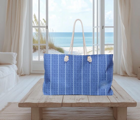 Summer Beach Bag - Periwinkle Stripes
