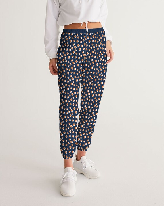 Women's Track Pants Blue with Orange Polka Dots