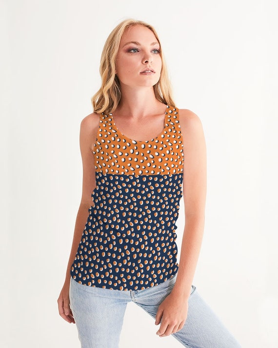Women's Tank Blue with Orange Polka Dots