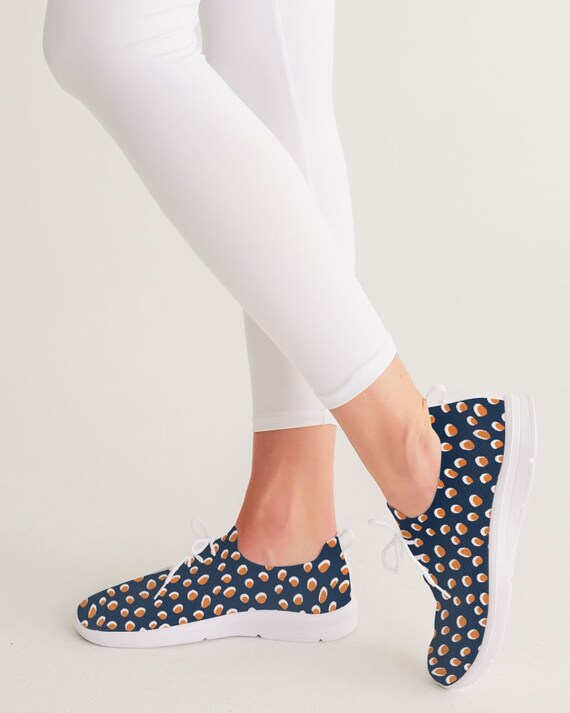 Women's Lace Up Flyknit Shoe Blue with Orange Polka Dots