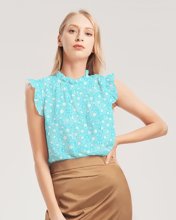 Women's Ruffle Sleeve Top - Petoskey Beach Blue