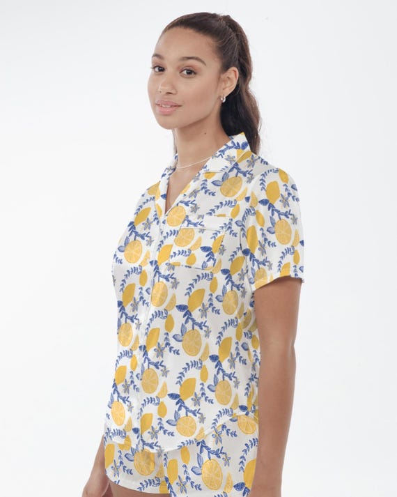 Women's Satin Pajama Set - Lemon and Vines