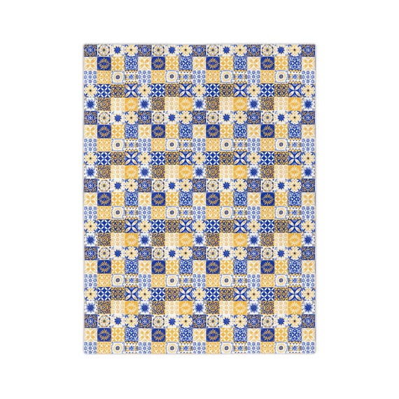 Velveteen Microfiber Blanket - Blue and Gold Trendy Tile