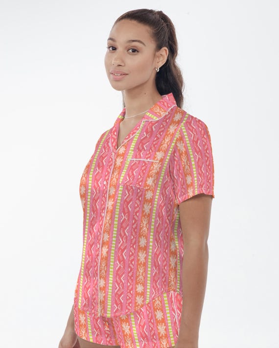 Women's Satin Pajama Set - Electric Boho Tribal