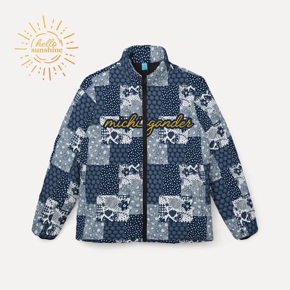 Womens Puffer Jacket - Michigander Across Front in Gold