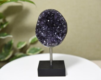 M07 Natural Amethyst Druzy Cluster Geode, Purple Crystal Display Specimen (18x8cm)0.7kg
