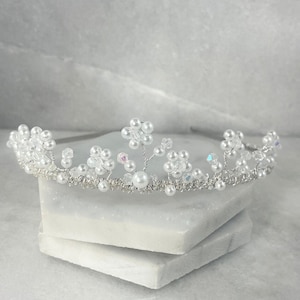 Childrens Pearl Daisy Tiara | Flower Girl Tiara | Communion Tiara | Christening Tiara | Ballet Tiara