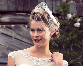 Simple Light Ivory Birdcage Veil | Short Birdcage Veil | 50's Style Face Veil