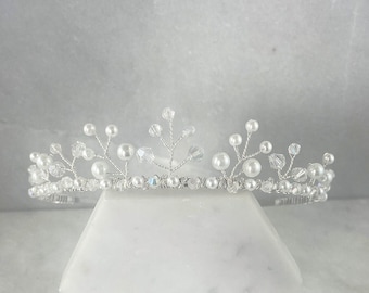Pearl & Crystal Flower Girl Tiara: Silver Plated Communion Crown