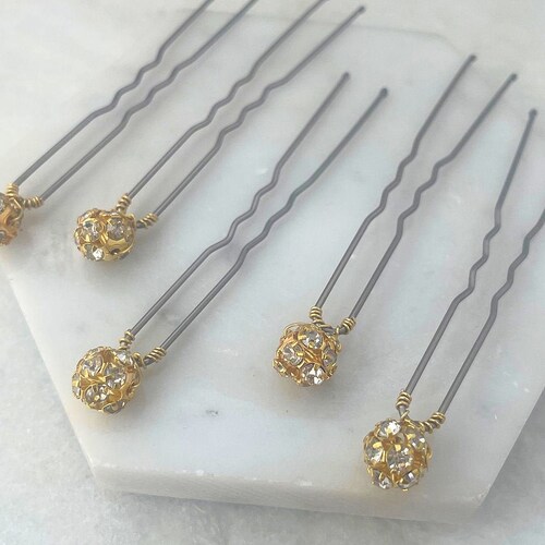 Set of 5 Gold Crystal Rhinestone Hair Pins Made to Order in - Etsy Set of 5 Gold Crystal Rhinestone Hair Pins Made to Order in - Etsy