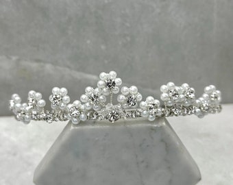 Pearl & Diamante Daisy Tiara: Flower Girl Communion Christening