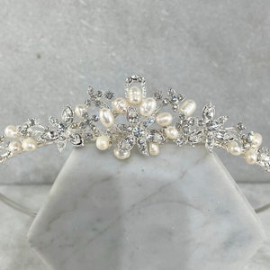 Crystal Flower & Freshwater Pearl Wedding Tiara | Classic Pearl Tiara | Pearl Bridal Tiara | Kate