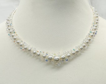 Pearl & Crystal Sterling Silver Necklace Set | Pearl Bridal Necklace | Preciosa Wedding Jewellery | Set Available | Brooke